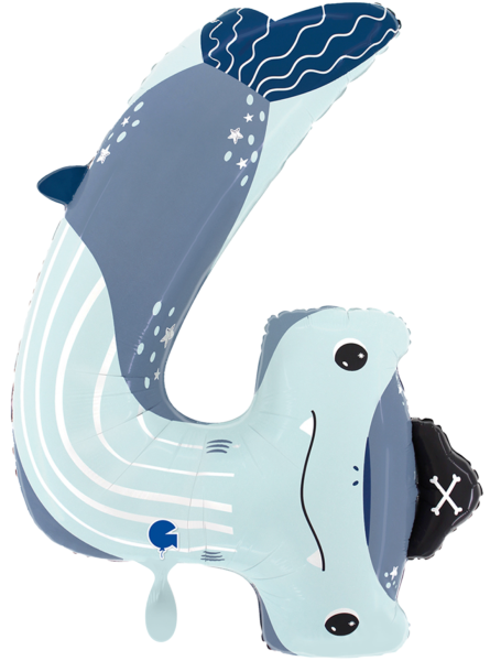 Folienballon - Tierzahl 4: Hai- ø 109cm